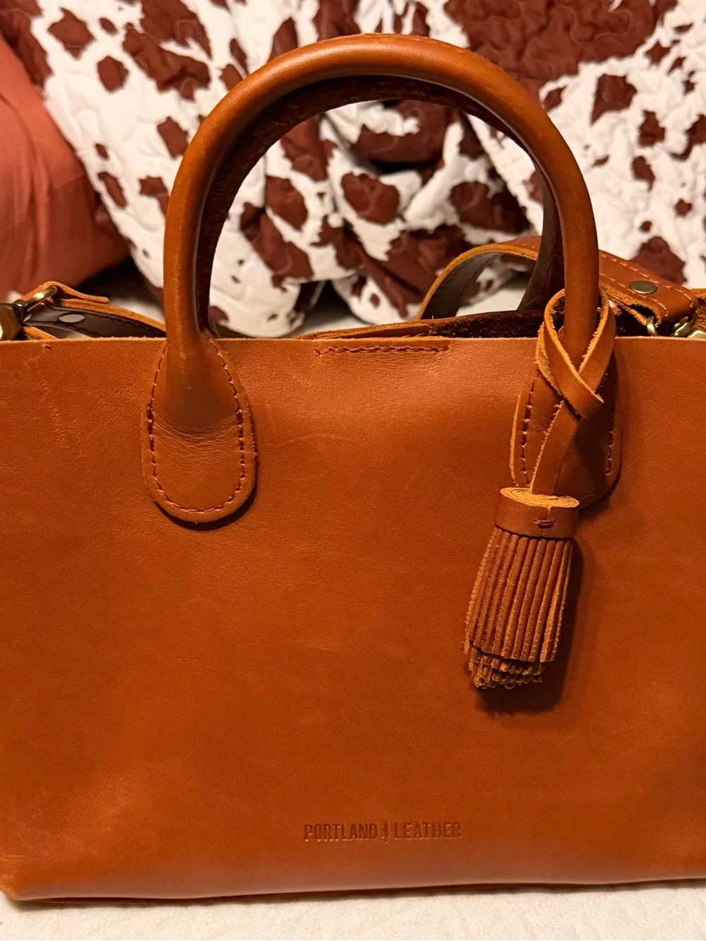 Portland Leather Saddle Brown Leather Satchel with Tassel